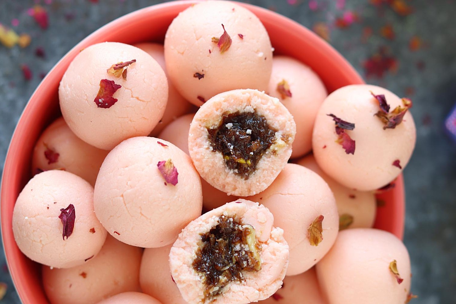 Gulkand Stuffed Rose Sandesh